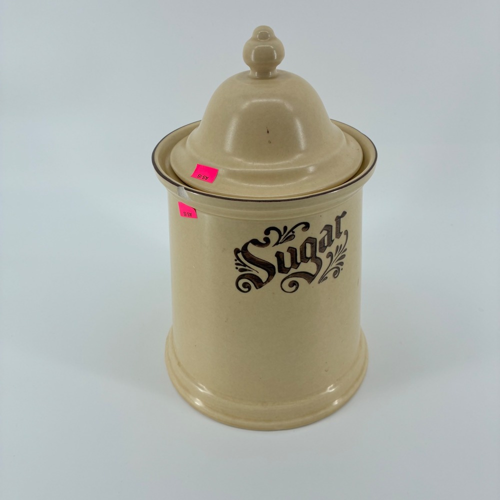 Pfaltzgraff Village Sugar Canister with Lid Vintage USA Stoneware Tan Brown